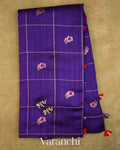 Royal Blue Checkered Pure Raw Silk Handloom Saree — Full Saree