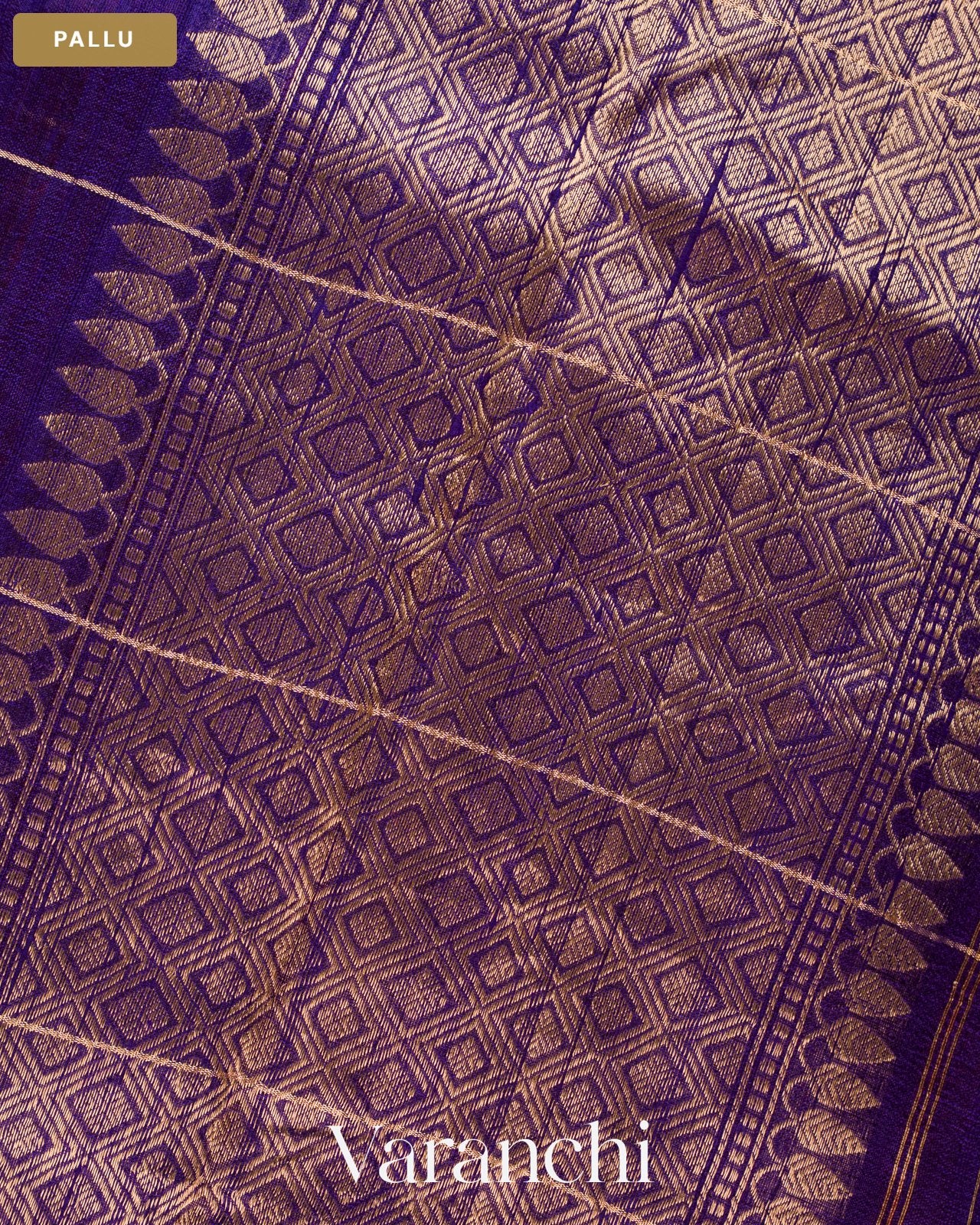 Royal Blue Checkered Pure Raw Silk Handloom Saree — Pallu