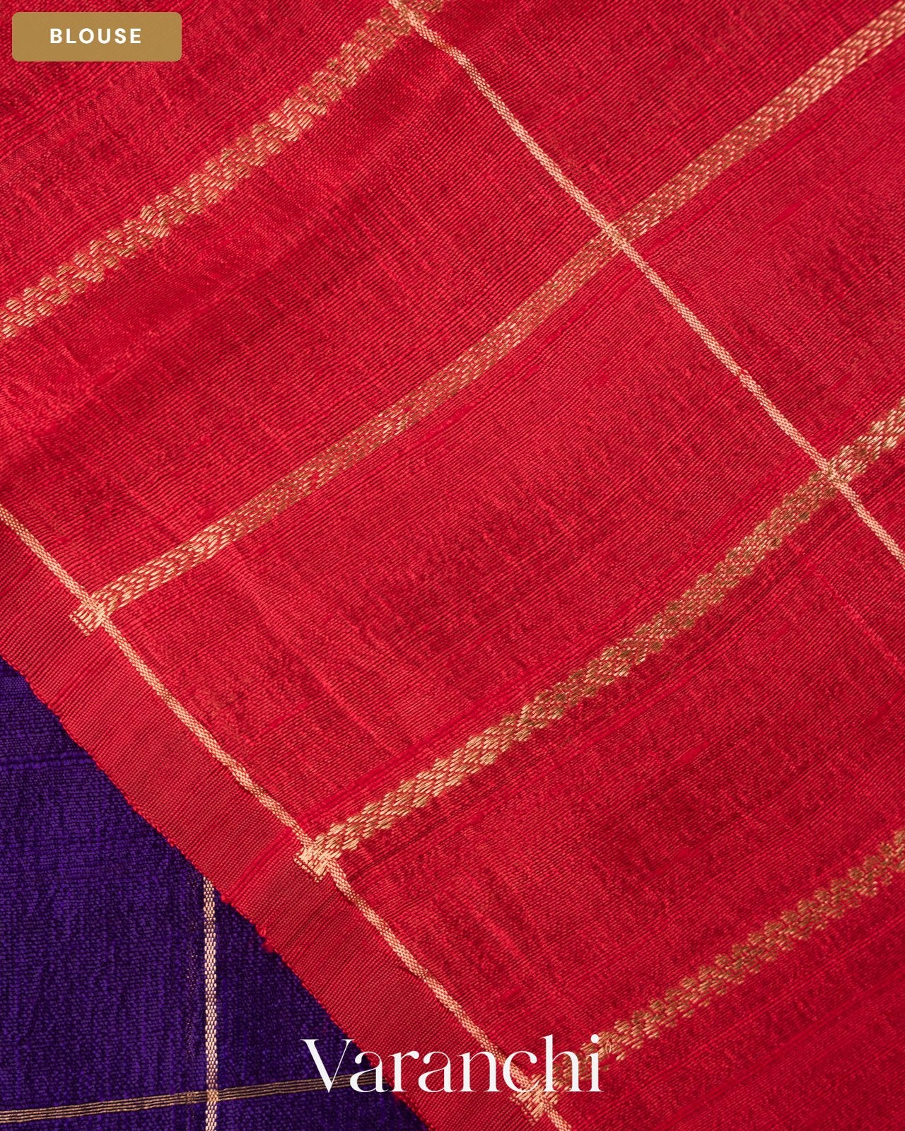 Royal Blue Checkered Pure Raw Silk Handloom Saree — Blouse