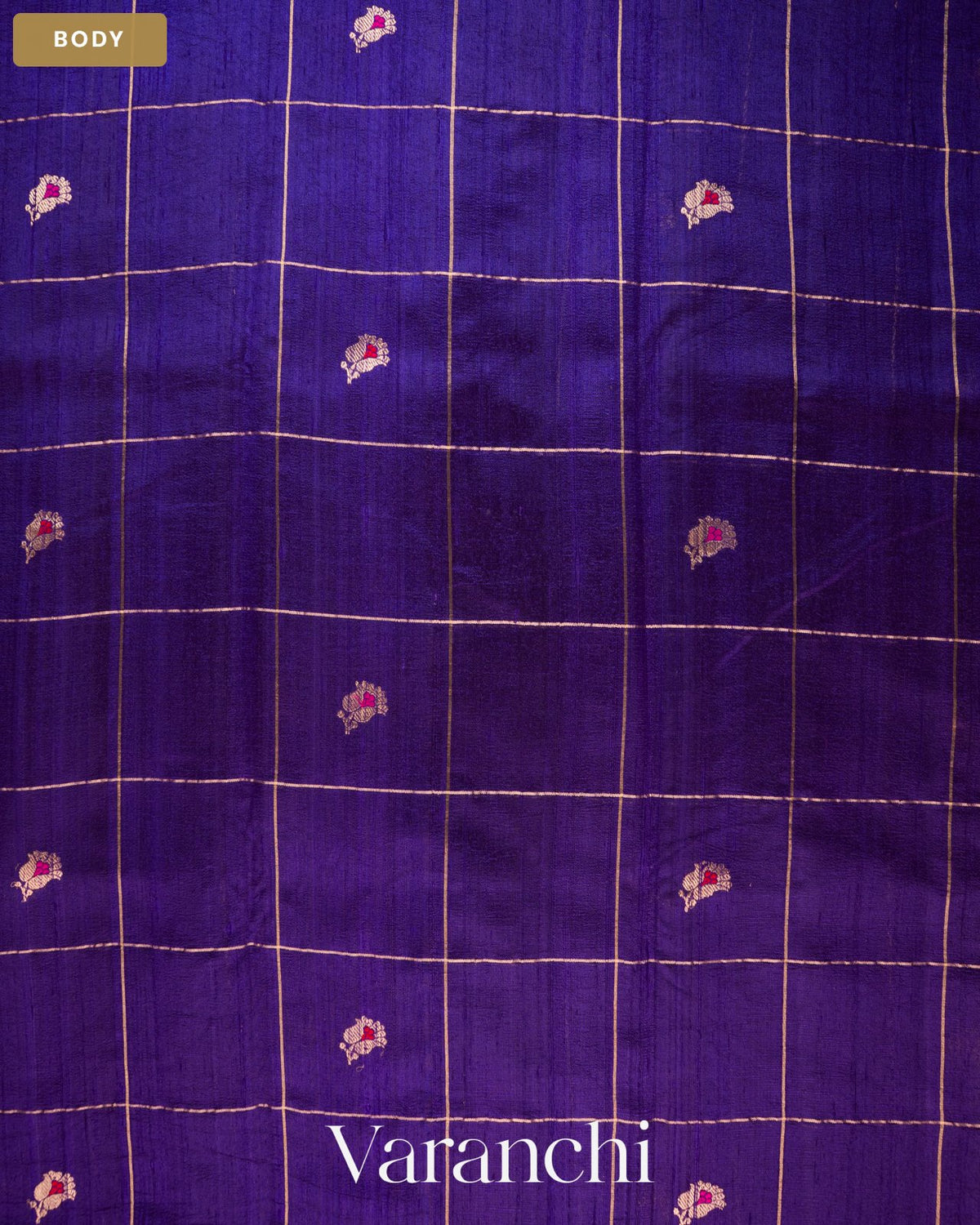 Royal Blue Checkered Pure Raw Silk Handloom Saree — Body
