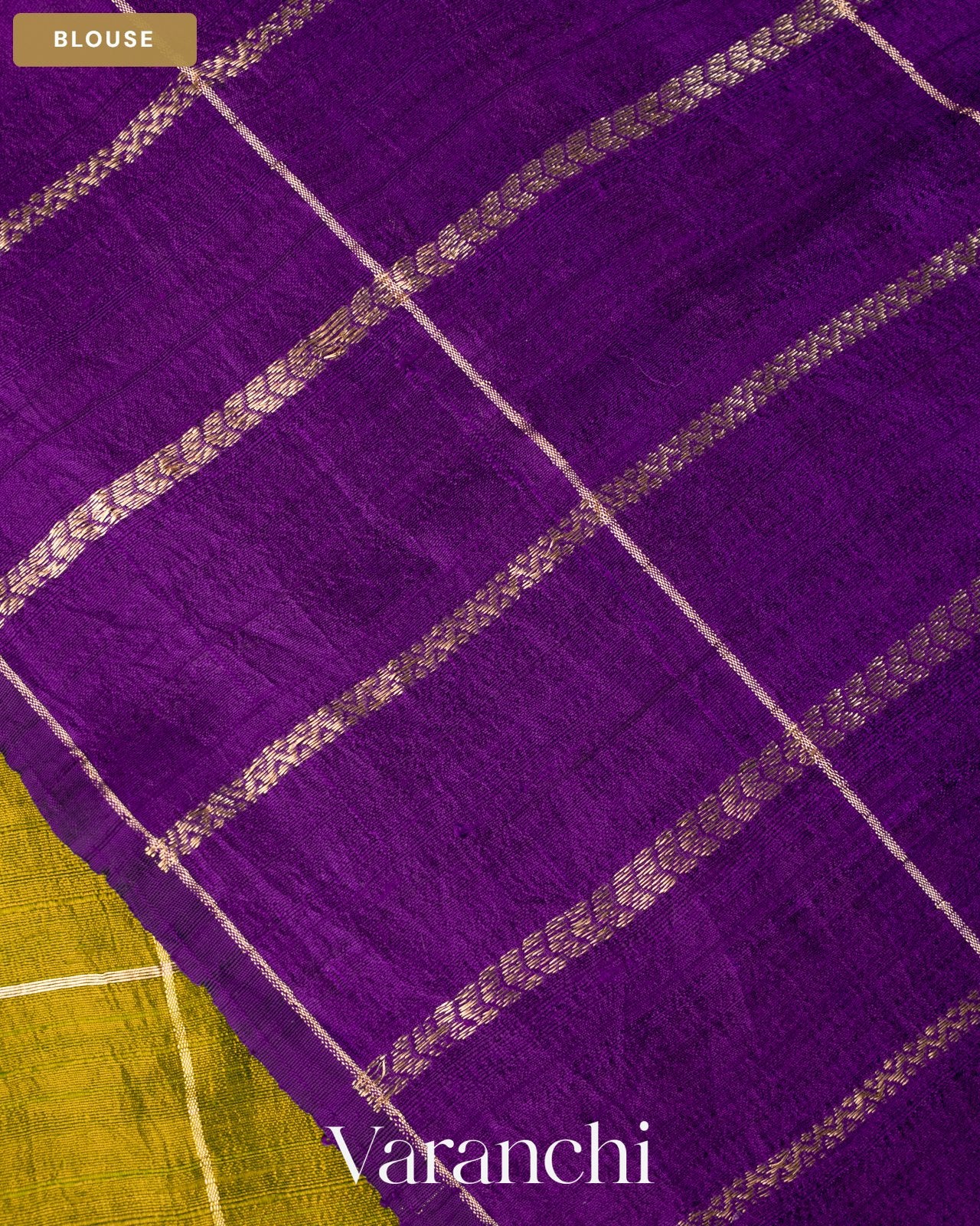 Light Mehandi Green Checks Pure Raw Silk Handloom Saree — Blouse