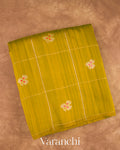 Light Mehandi Green Checks Pure Raw Silk Handloom Saree — Folded