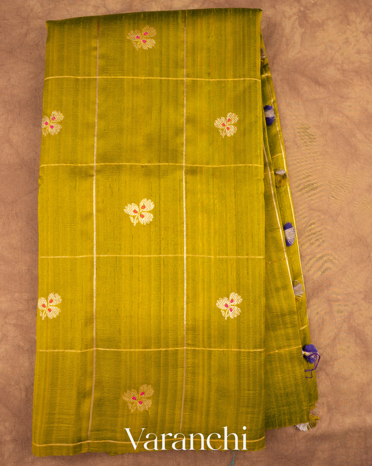 Light Mehandi Green Checks Pure Raw Silk Handloom Saree — Full Saree