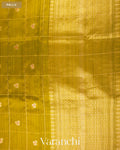 Light Mehandi Green Checks Pure Raw Silk Handloom Saree — Pallu