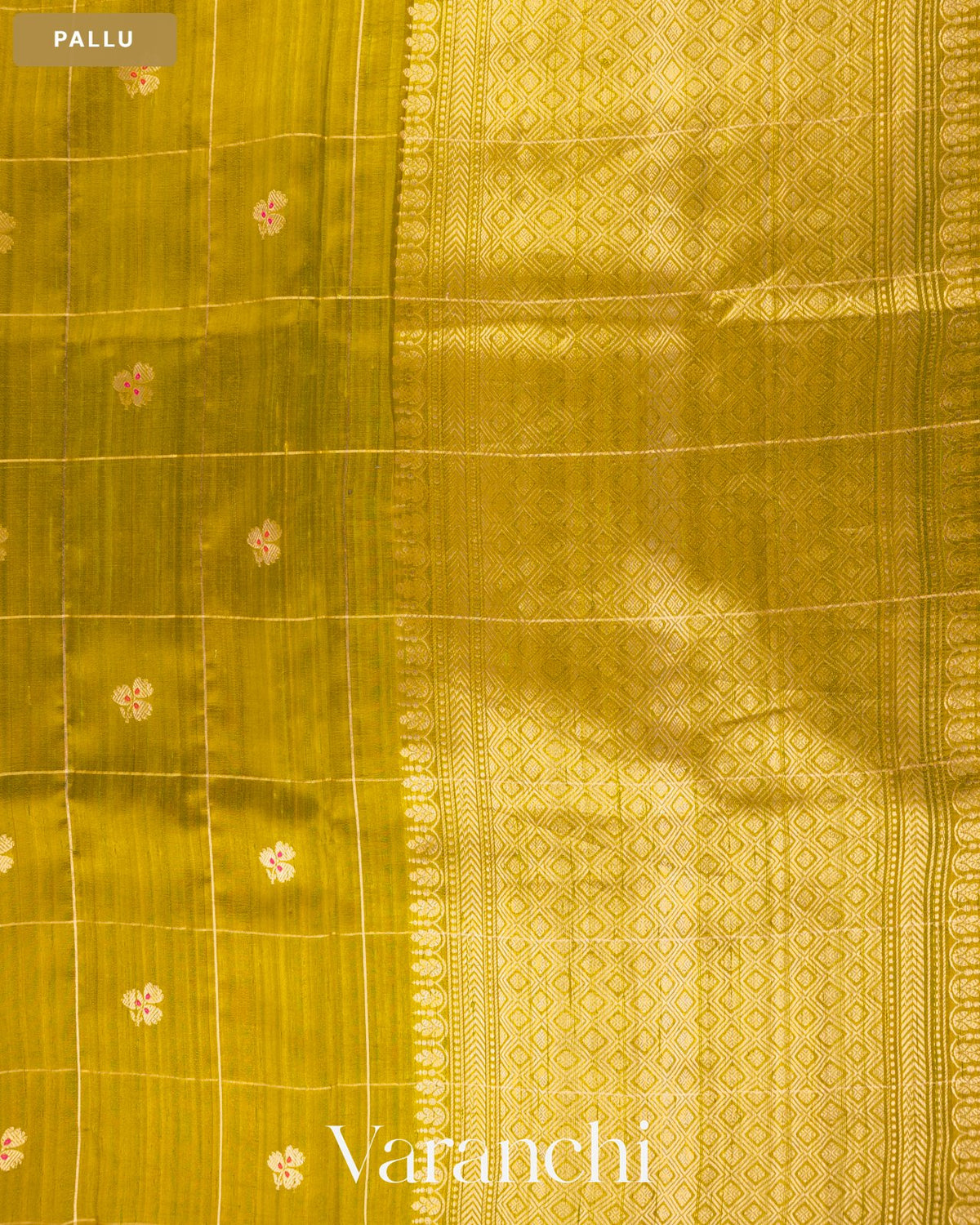 Light Mehandi Green Checks Pure Raw Silk Handloom Saree — Pallu
