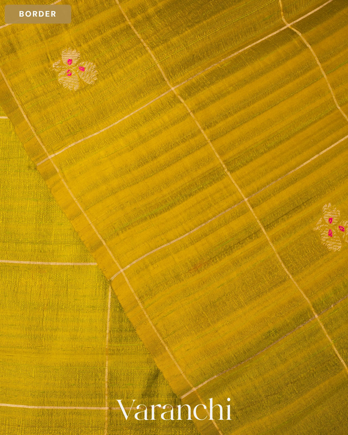 Light Mehandi Green Checks Pure Raw Silk Handloom Saree — Border