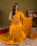 Turmeric Yellow Checks Pure Raw Silk Handloom Saree — Draped