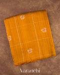 Turmeric Yellow Checks Pure Raw Silk Handloom Saree — Folded