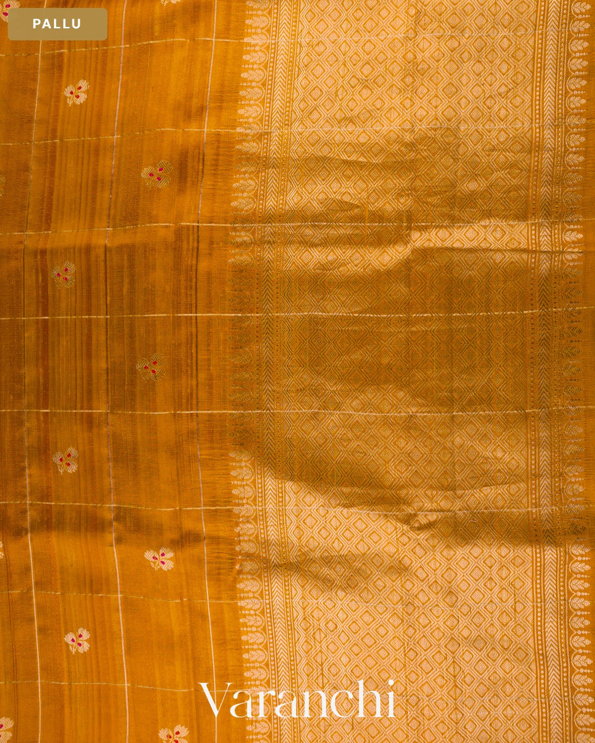 Turmeric Yellow Checks Pure Raw Silk Handloom Saree — Pallu