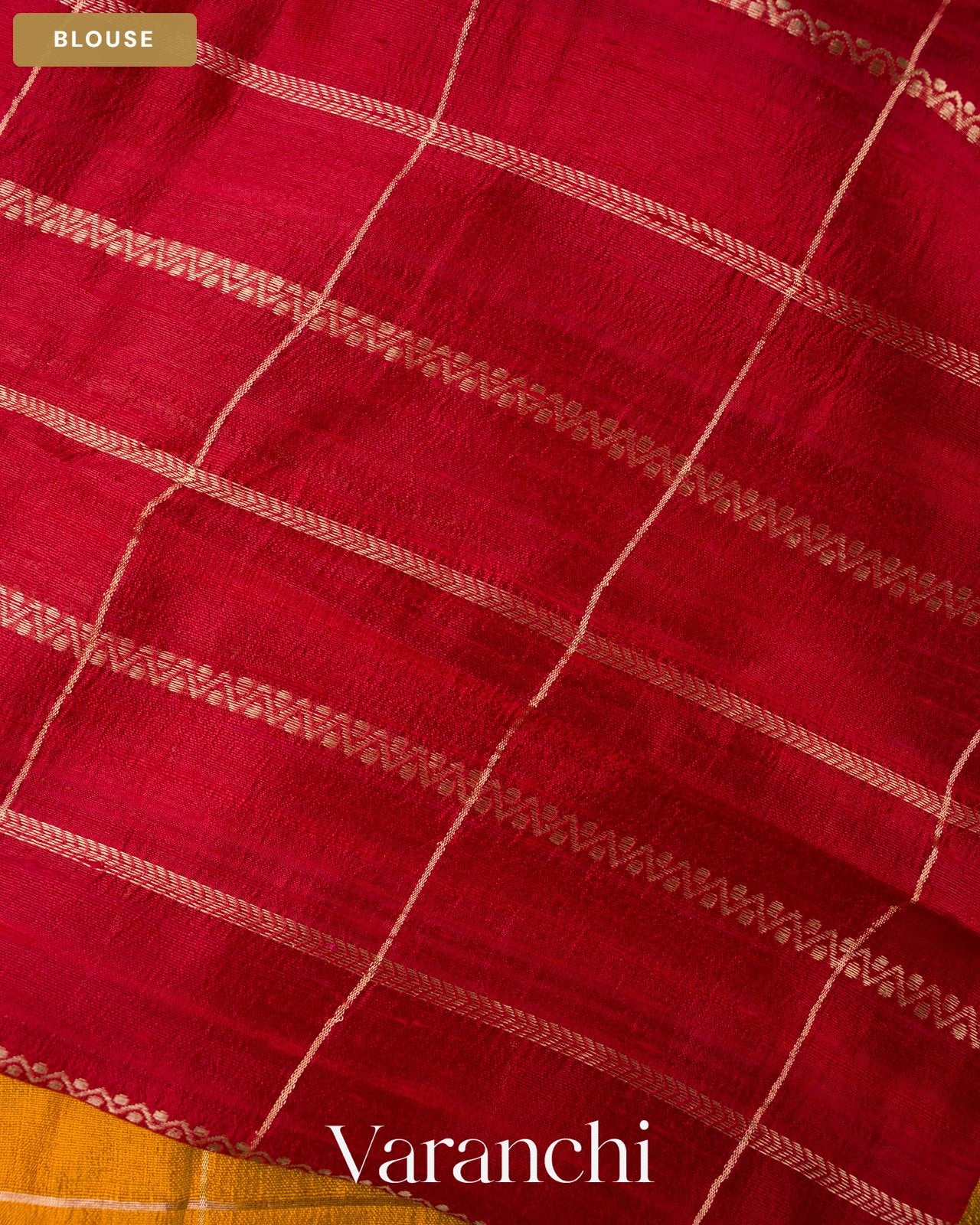 Turmeric Yellow Checks Pure Raw Silk Handloom Saree — Blouse