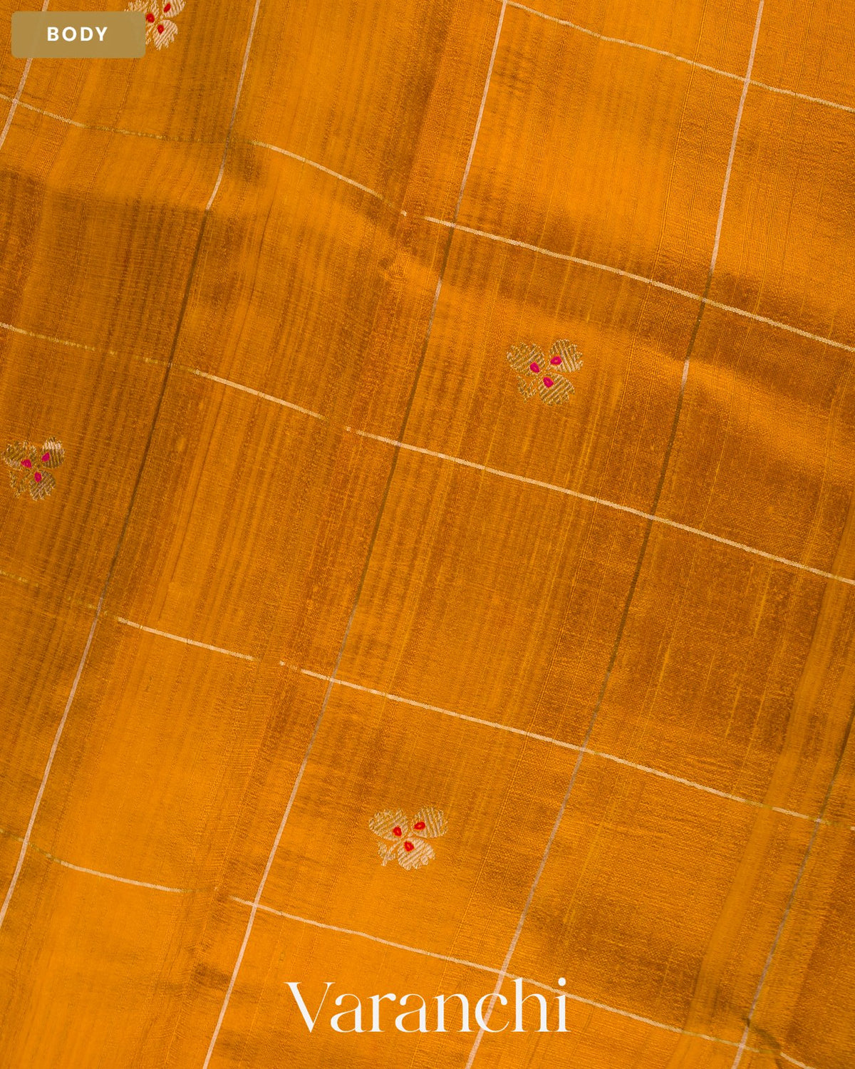 Turmeric Yellow Checks Pure Raw Silk Handloom Saree — Body