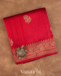 Deep Maroon with Rani Pink Pure Raw Silk Handloom Saree — Folded
