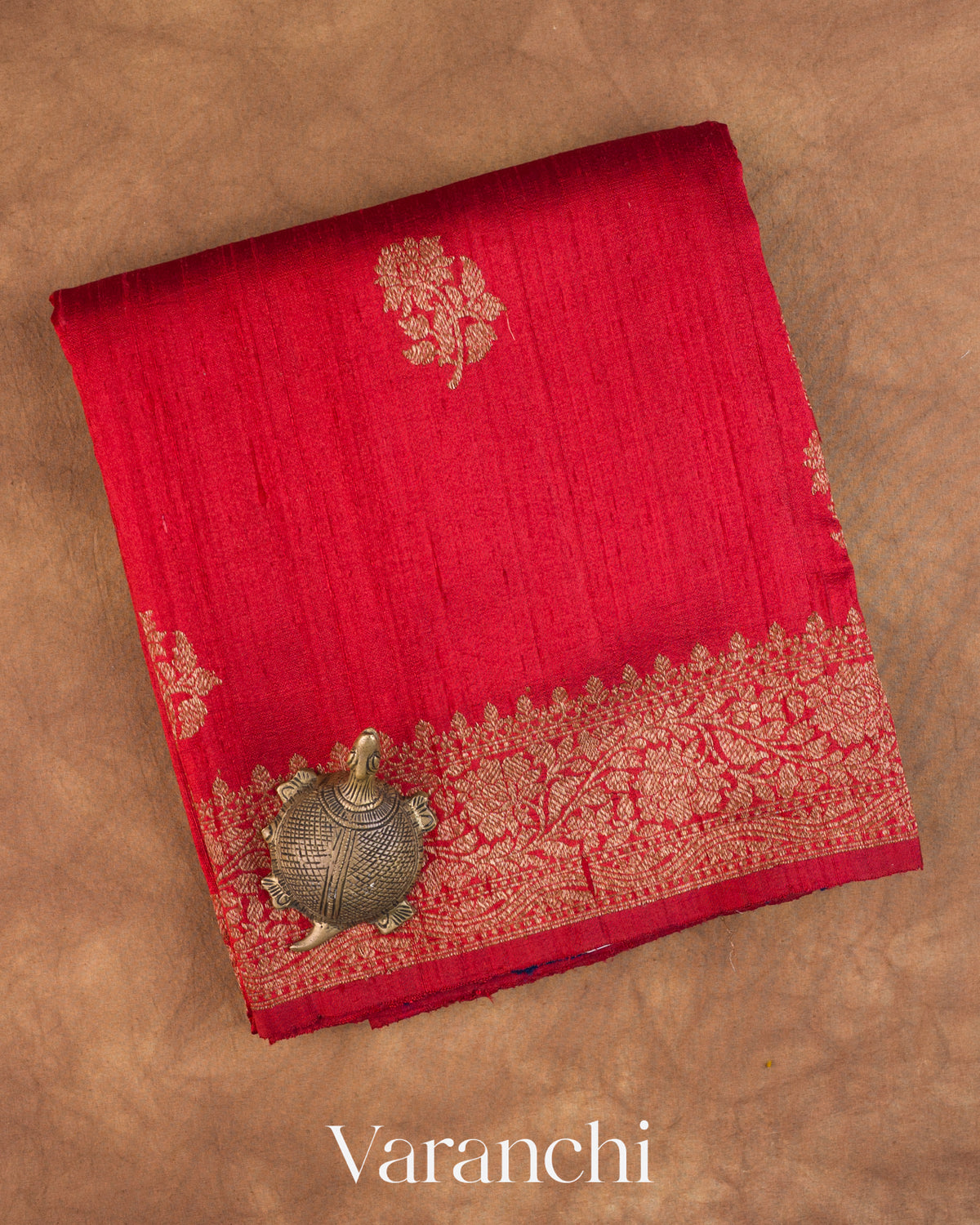Deep Maroon with Rani Pink Pure Raw Silk Handloom Saree — Folded