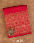 Red Pure Raw Silk Handloom Saree — Folded