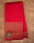 Red Pure Raw Silk Handloom Saree — Full Saree