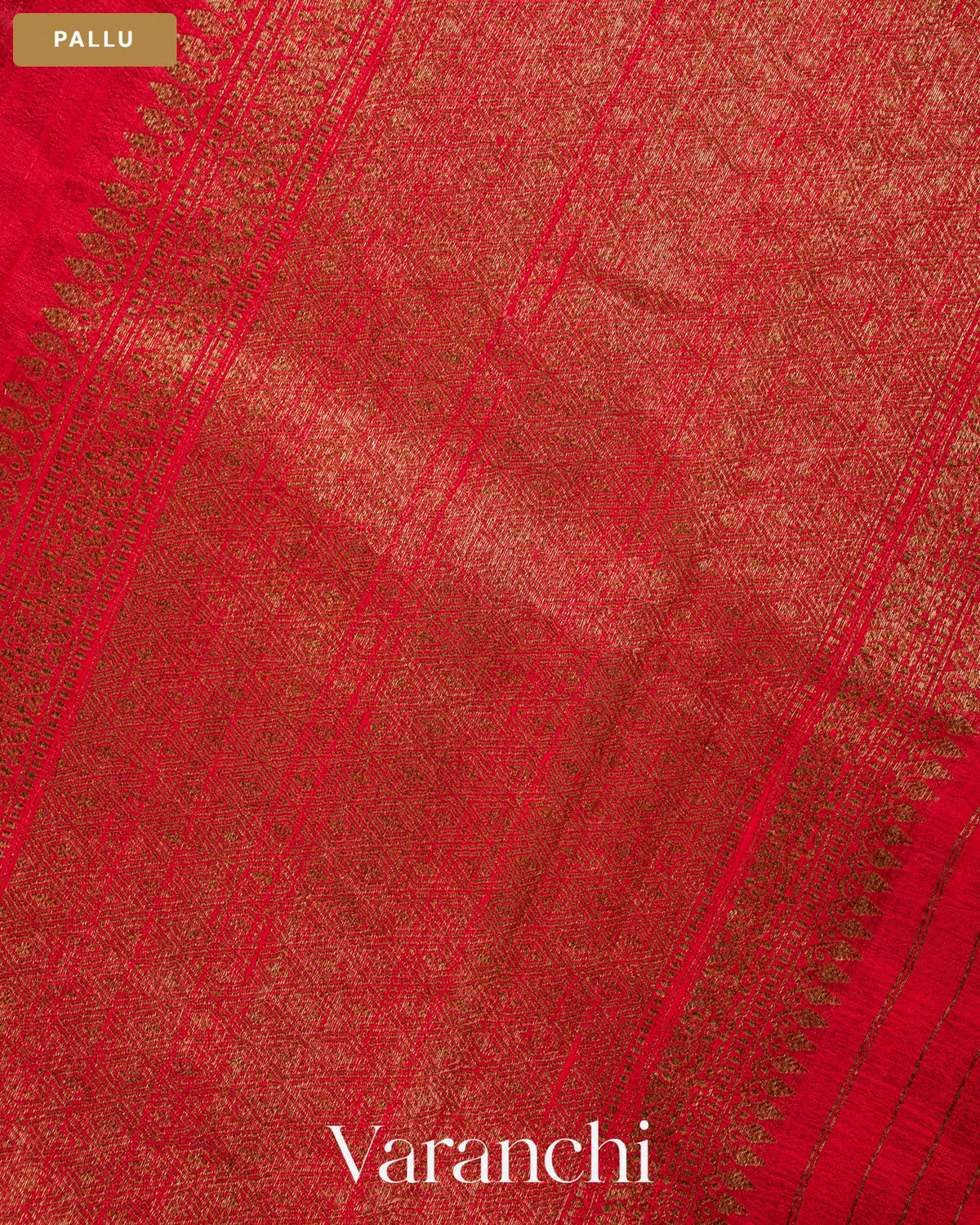 Red Pure Raw Silk Handloom Saree — Pallu