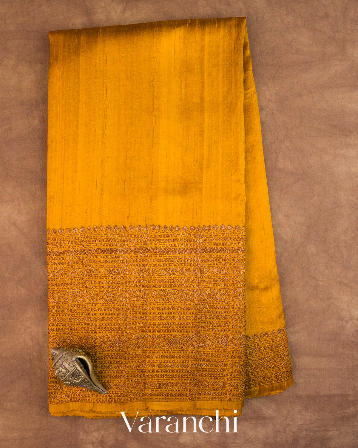 Mustard Yellow Pure Raw Silk Handloom Saree — Full Saree