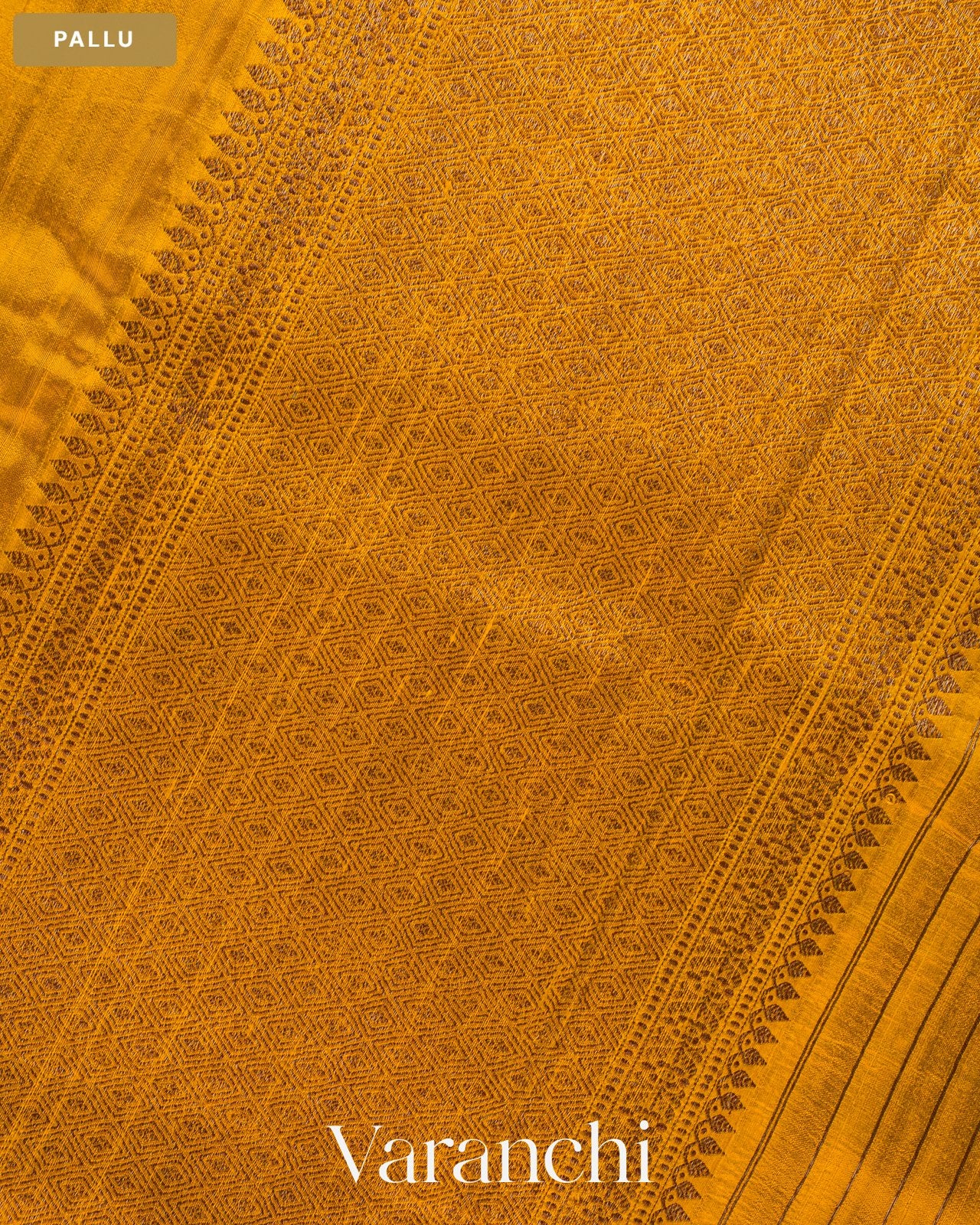 Mustard Yellow Pure Raw Silk Handloom Saree — Pallu