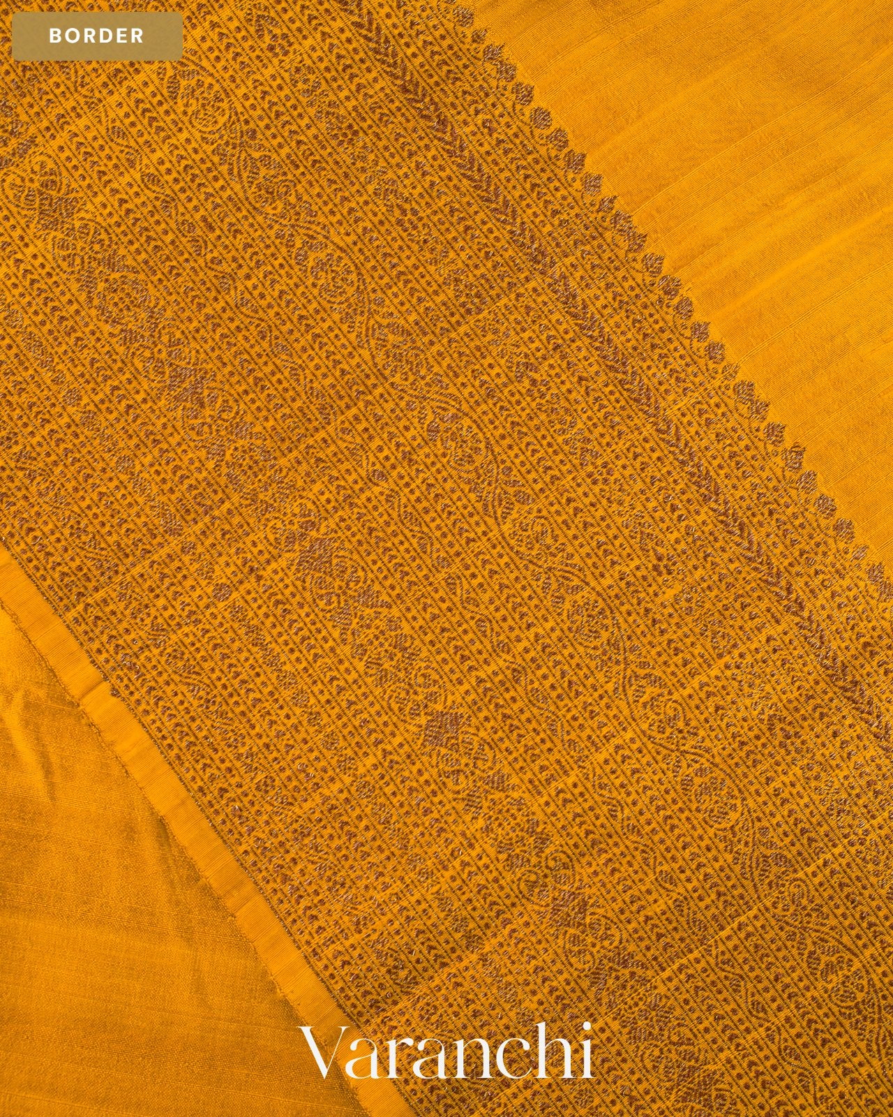 Mustard Yellow Pure Raw Silk Handloom Saree — Border