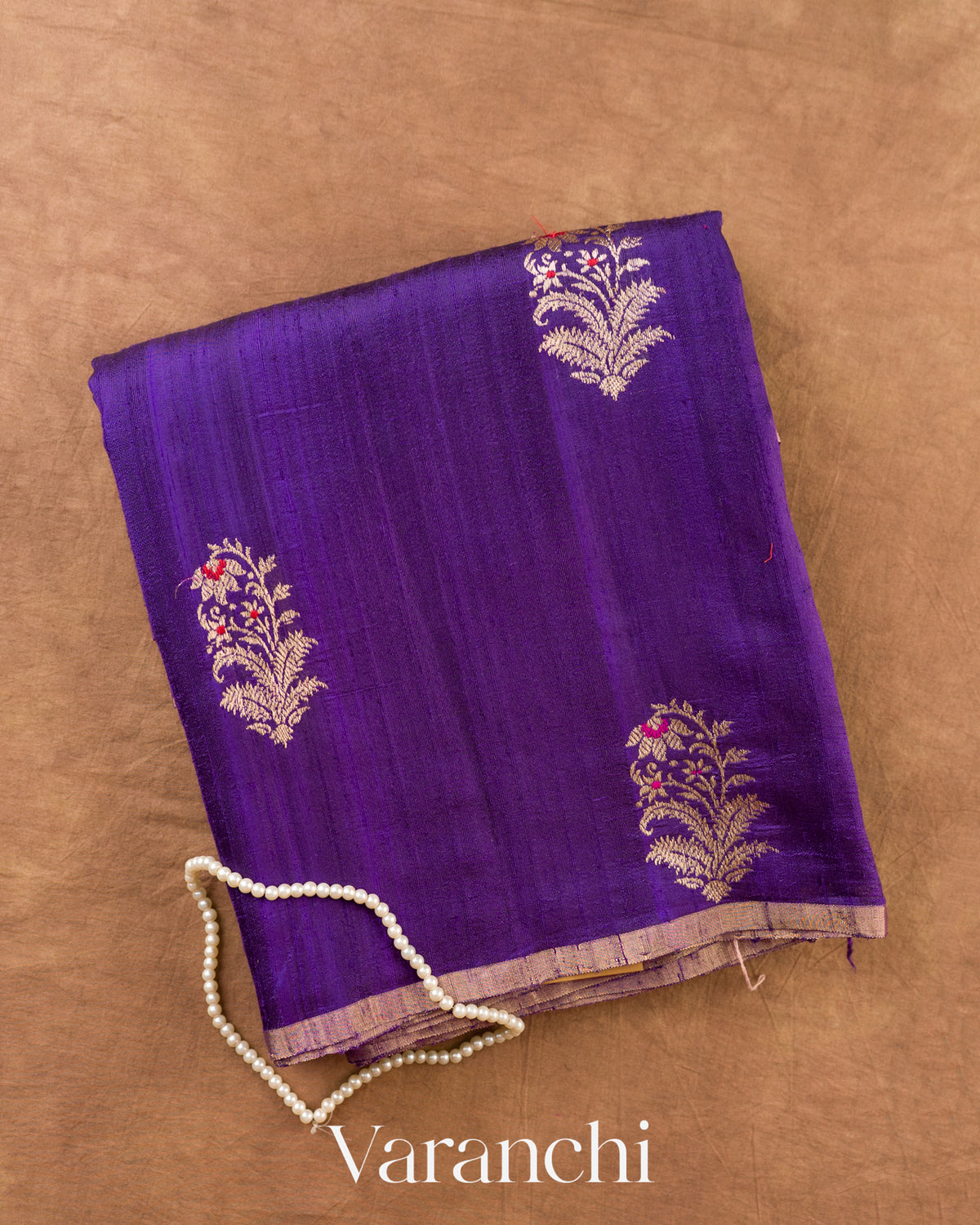 Violet Pure Raw Silk Handloom Saree — Folded