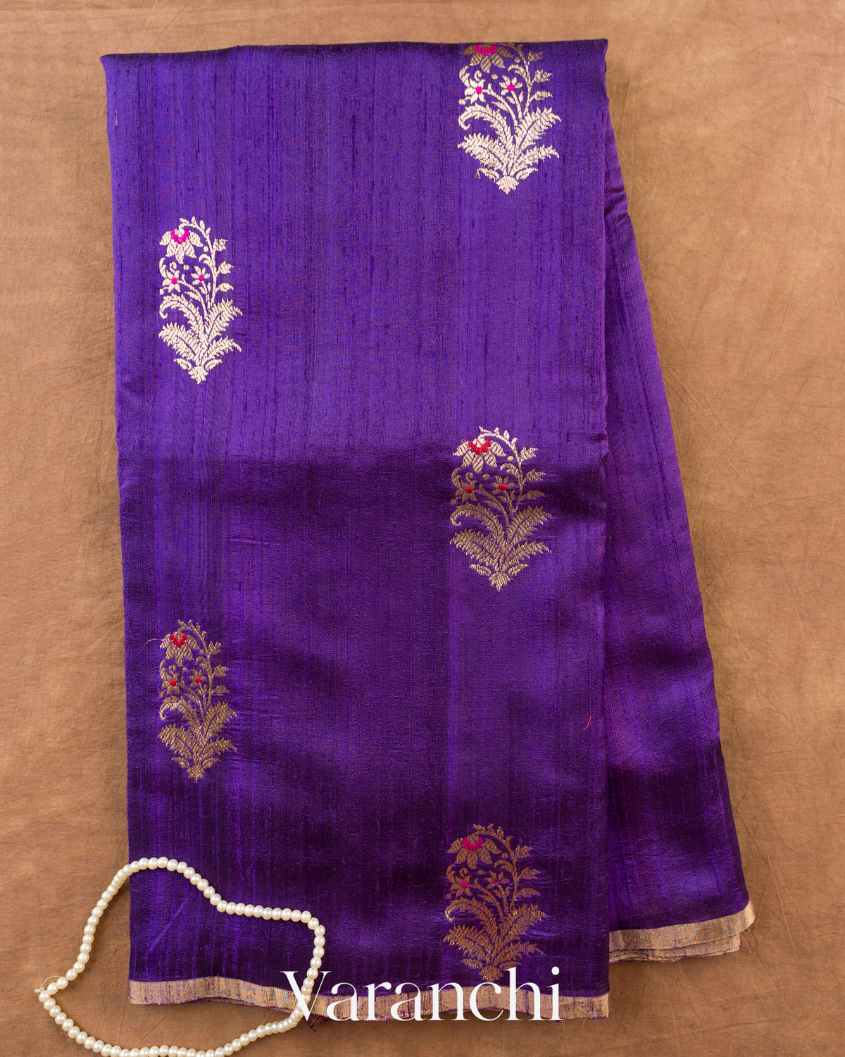 Violet Pure Raw Silk Handloom Saree — Full Saree