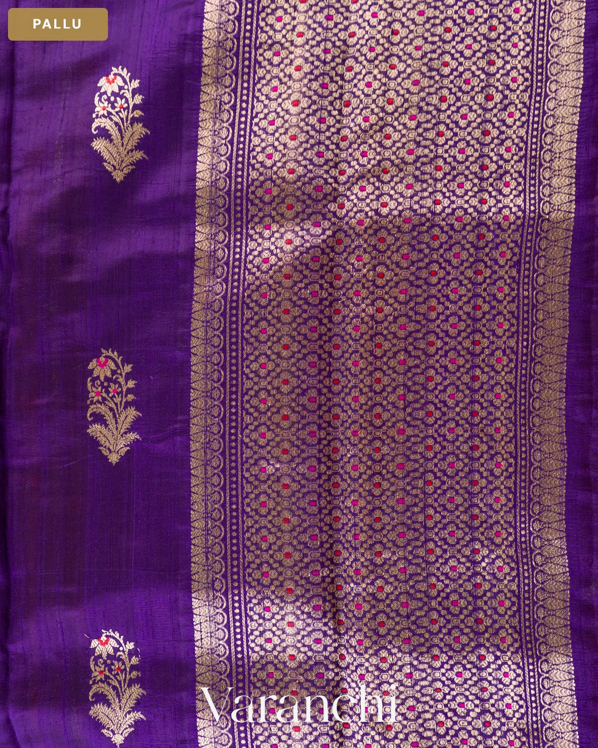 Violet Pure Raw Silk Handloom Saree — Pallu