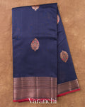 Navy Blue Pure Chanderi Silk Cotton Handloom Saree — Full Saree