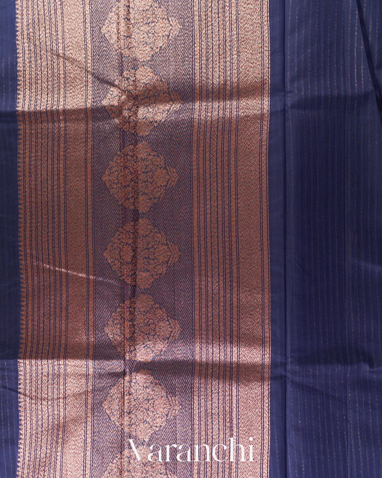 Navy Blue Pure Chanderi Silk Cotton Handloom Saree — Pallu