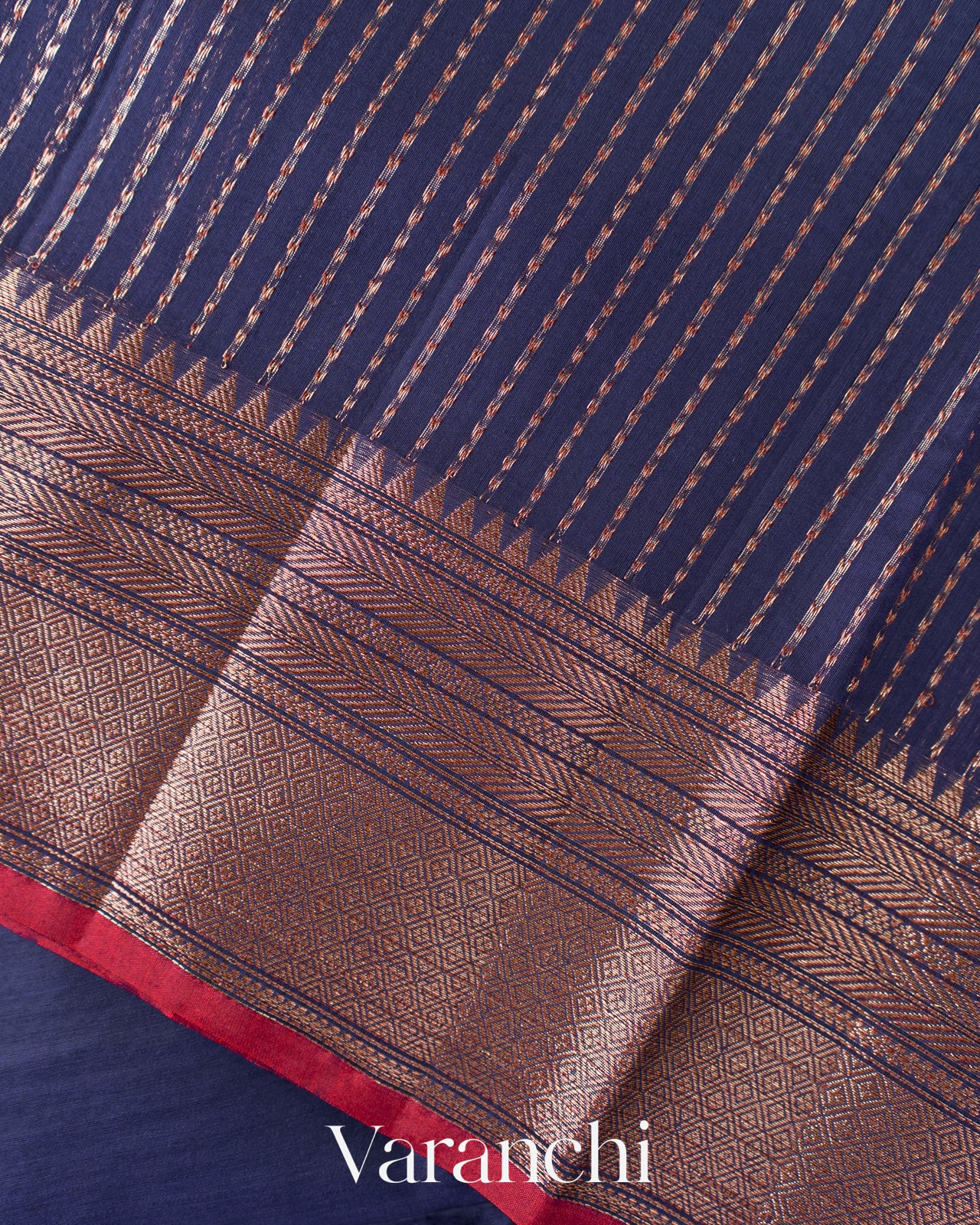 Navy Blue Pure Chanderi Silk Cotton Handloom Saree — Blouse