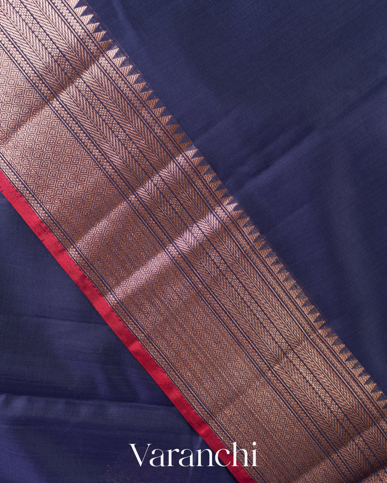 Navy Blue Pure Chanderi Silk Cotton Handloom Saree —Border
