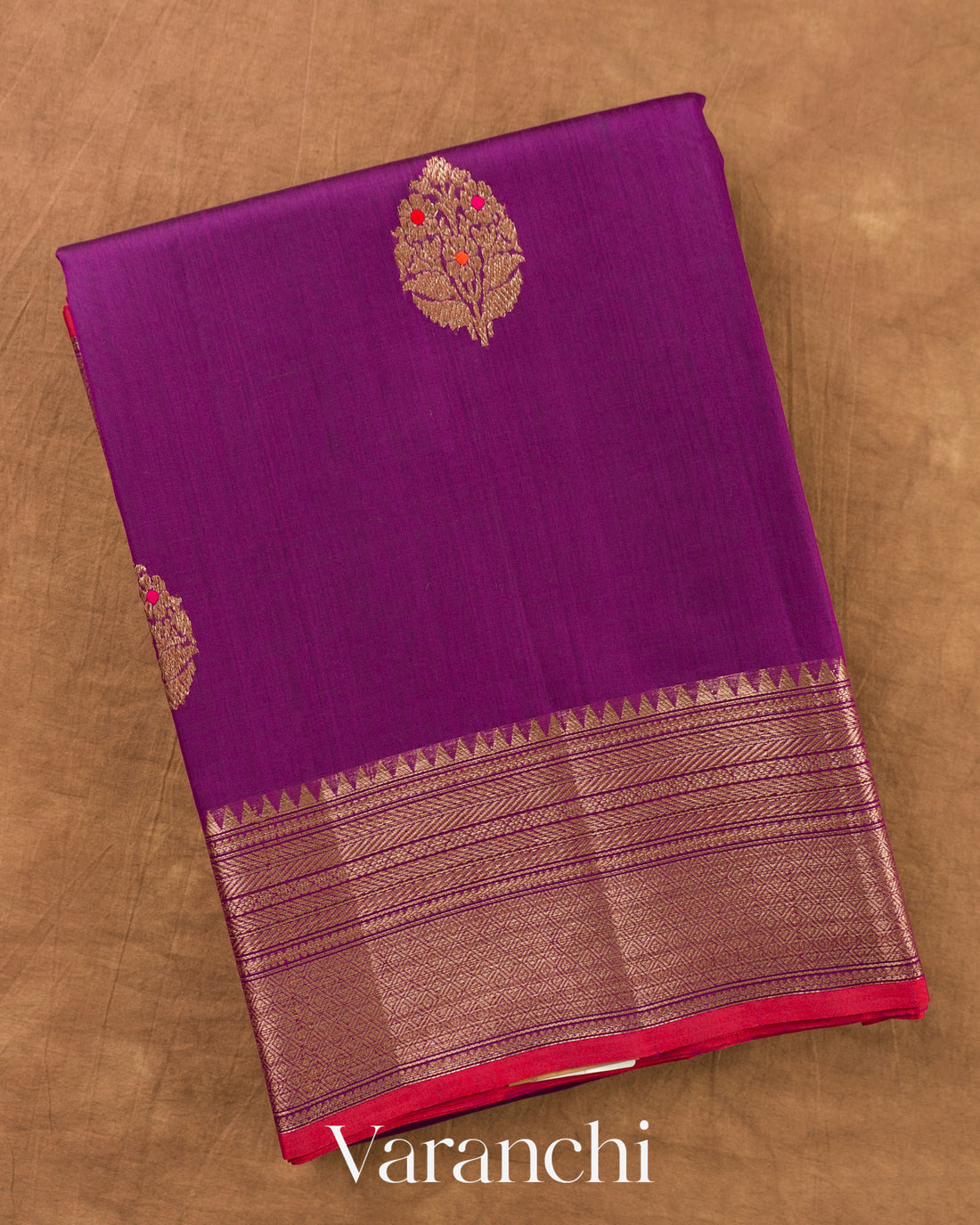 Purple Pure Chanderi Silk Cotton Handloom Saree — Folded
