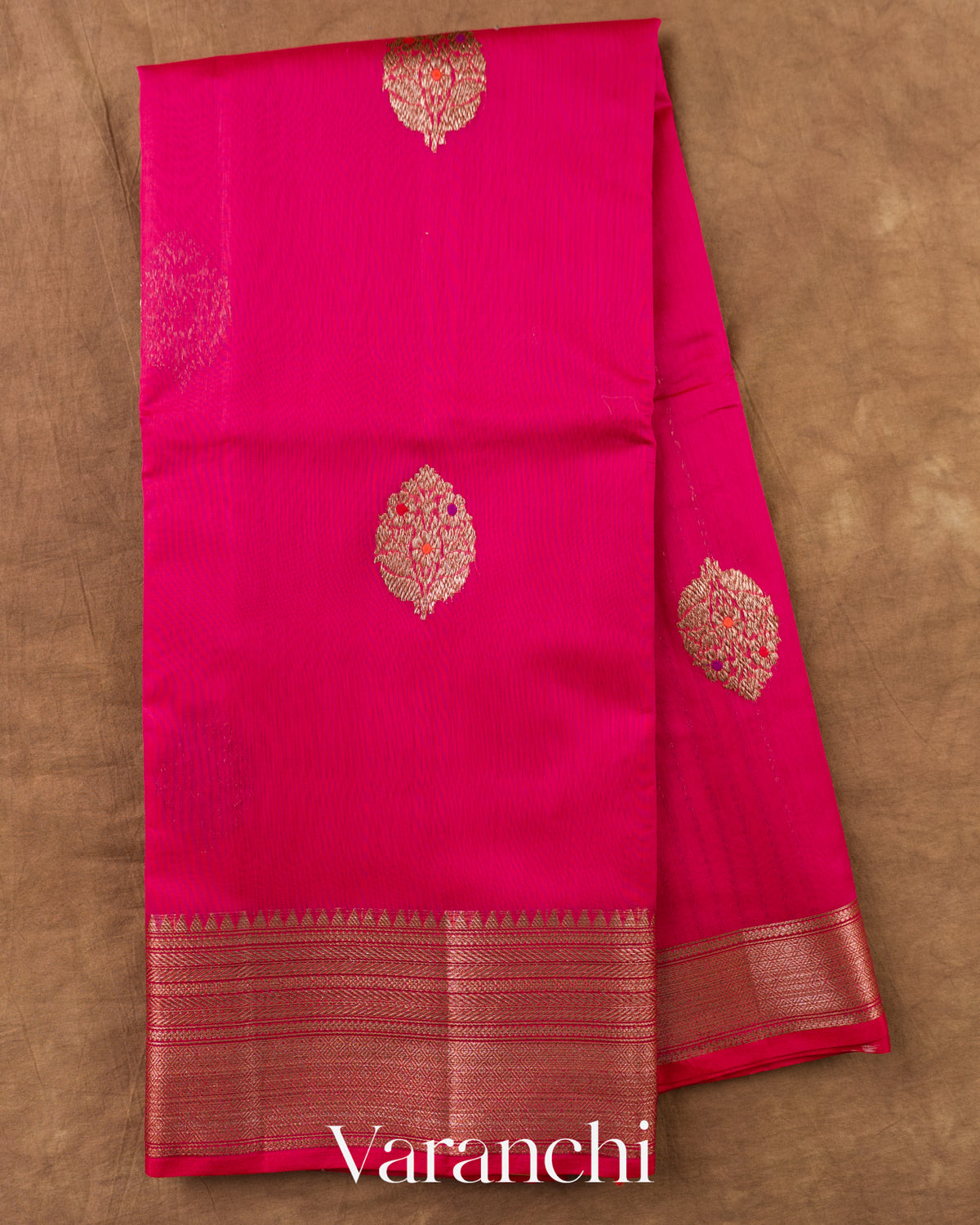Rani Pink Pure Chanderi Silk Cotton Handloom Saree — Full Saree