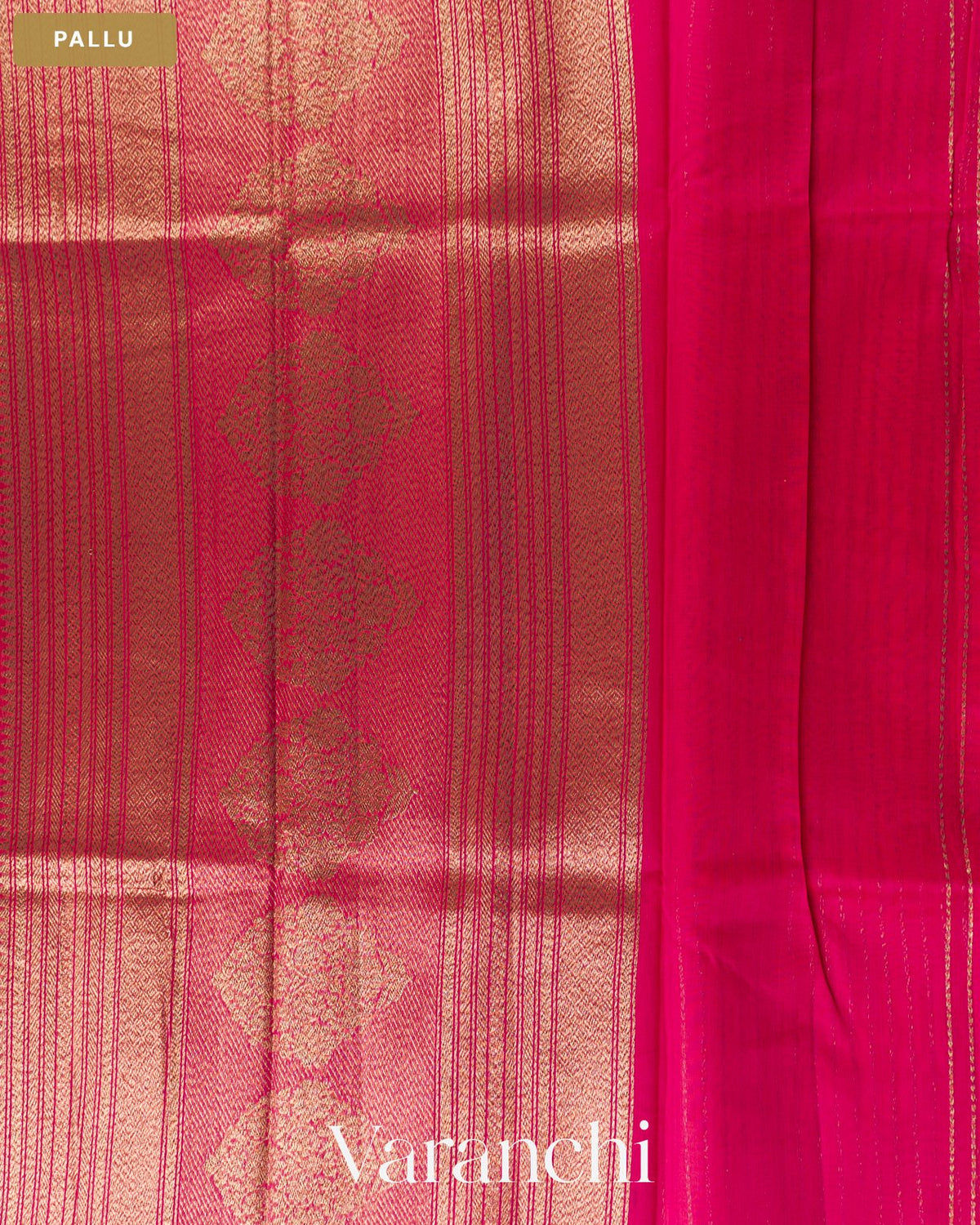 Rani Pink Pure Chanderi Silk Cotton Handloom Saree — Pallu