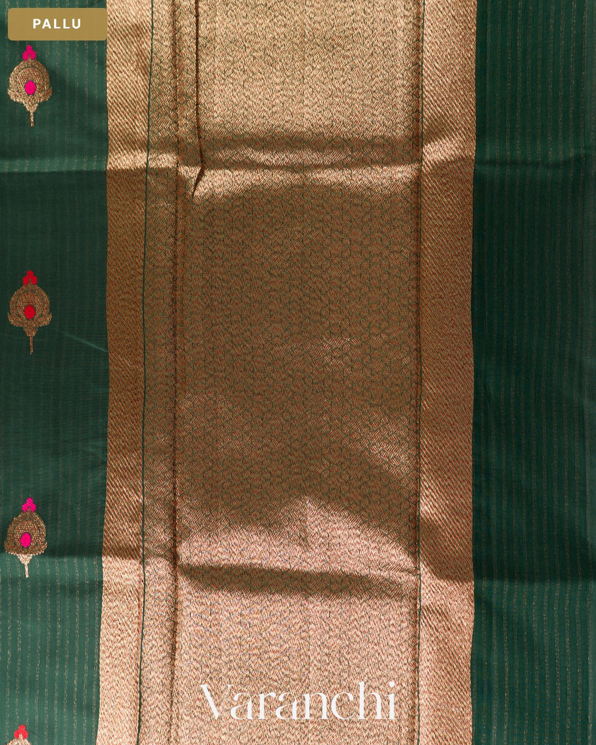 Bottle Green Pure Chanderi Silk Cotton Handloom Saree — Pallu