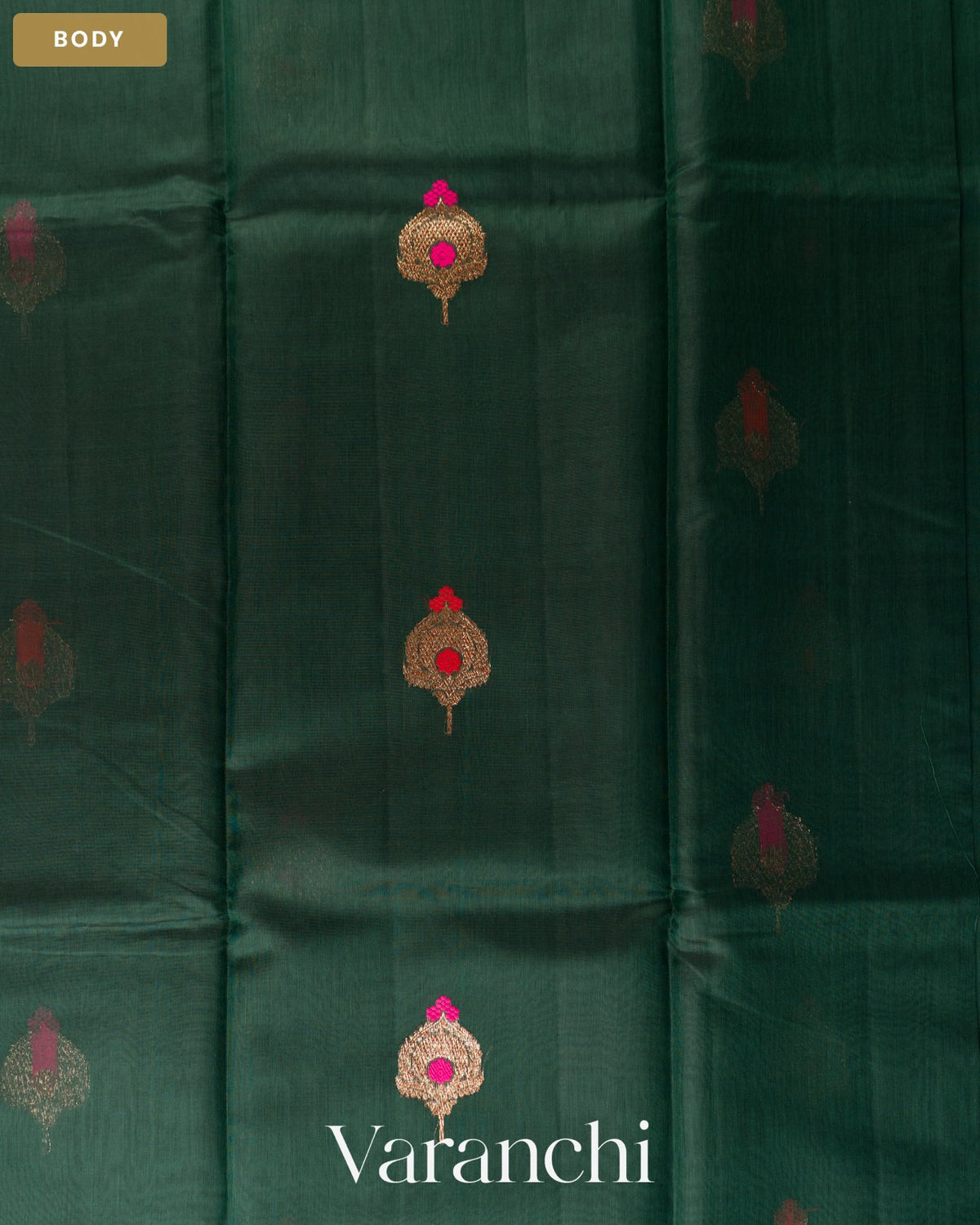 Bottle Green Pure Chanderi Silk Cotton Handloom Saree — Body