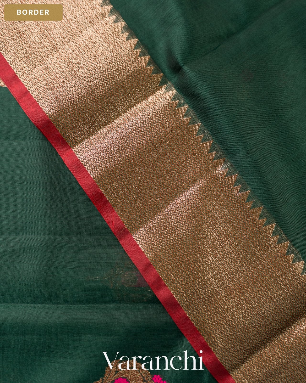 Bottle Green Pure Chanderi Silk Cotton Handloom Saree — Border
