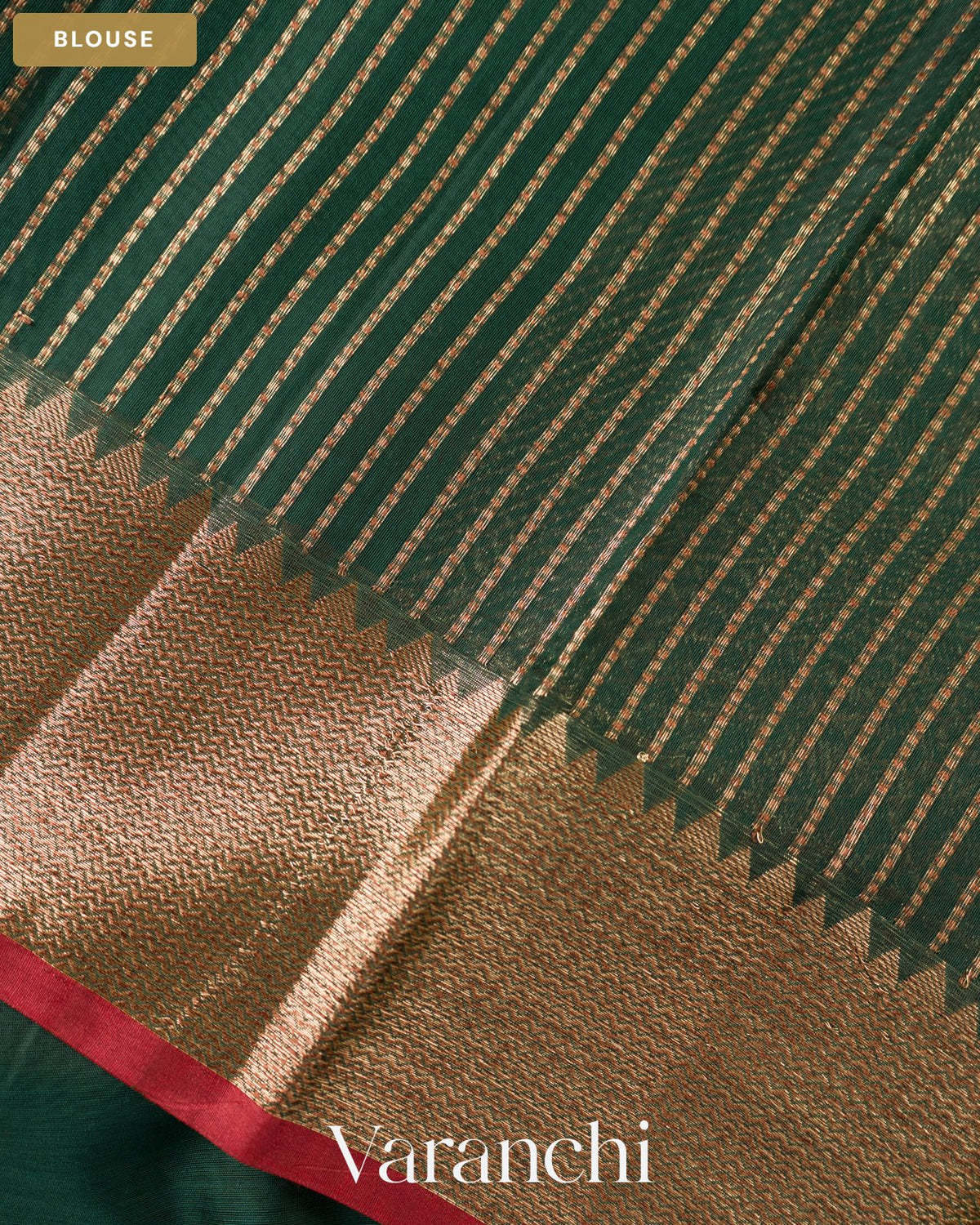 Bottle Green Pure Chanderi Silk Cotton Handloom Saree — Blouse