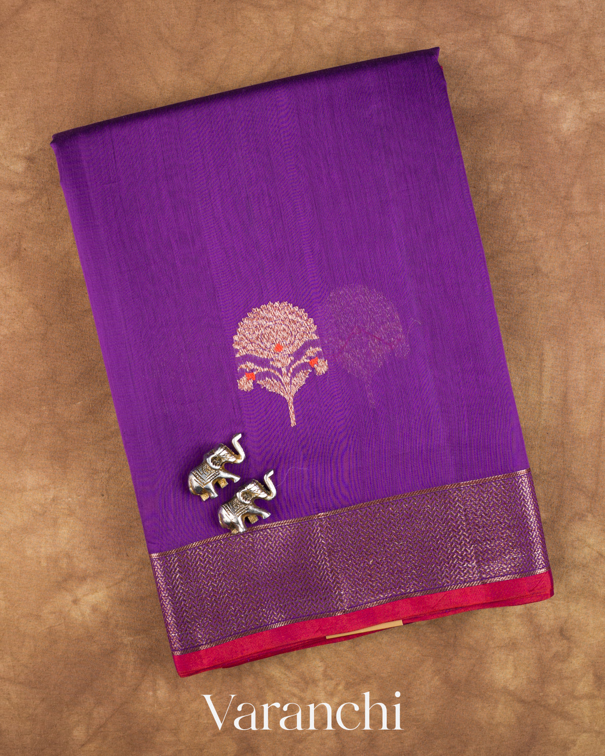 Royal Purple Pure Chanderi Silk Cotton Handloom Saree — Folded