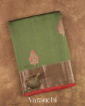Forest Green Pure Chanderi Silk Cotton Handloom Saree — Folded