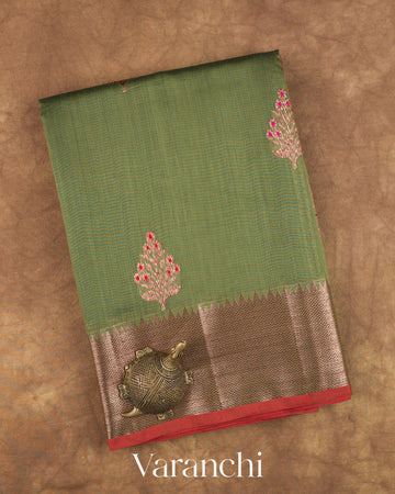 Forest Green Pure Chanderi Silk Cotton Handloom Saree — Folded