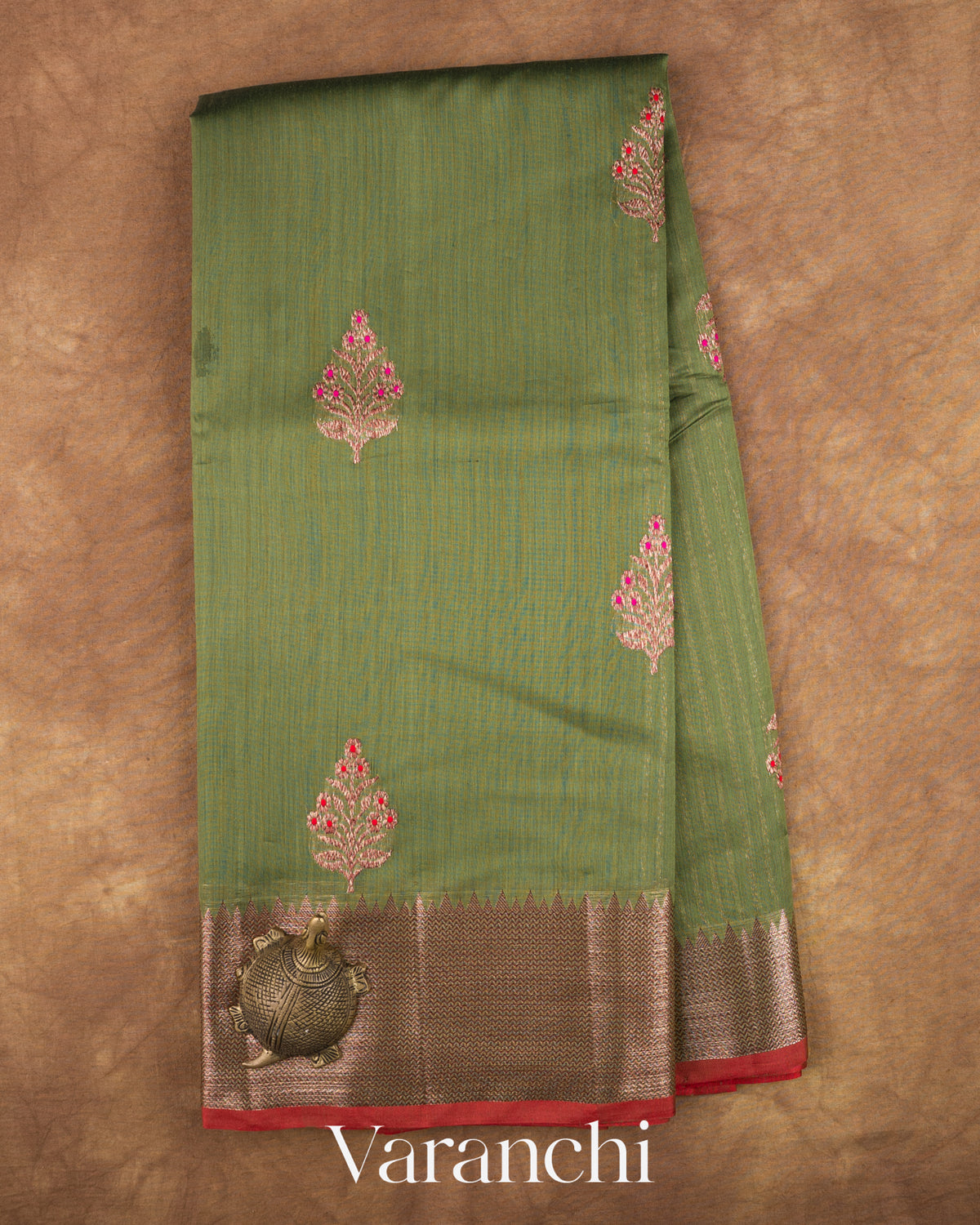 Forest Green Pure Chanderi Silk Cotton Handloom Saree — Full Saree