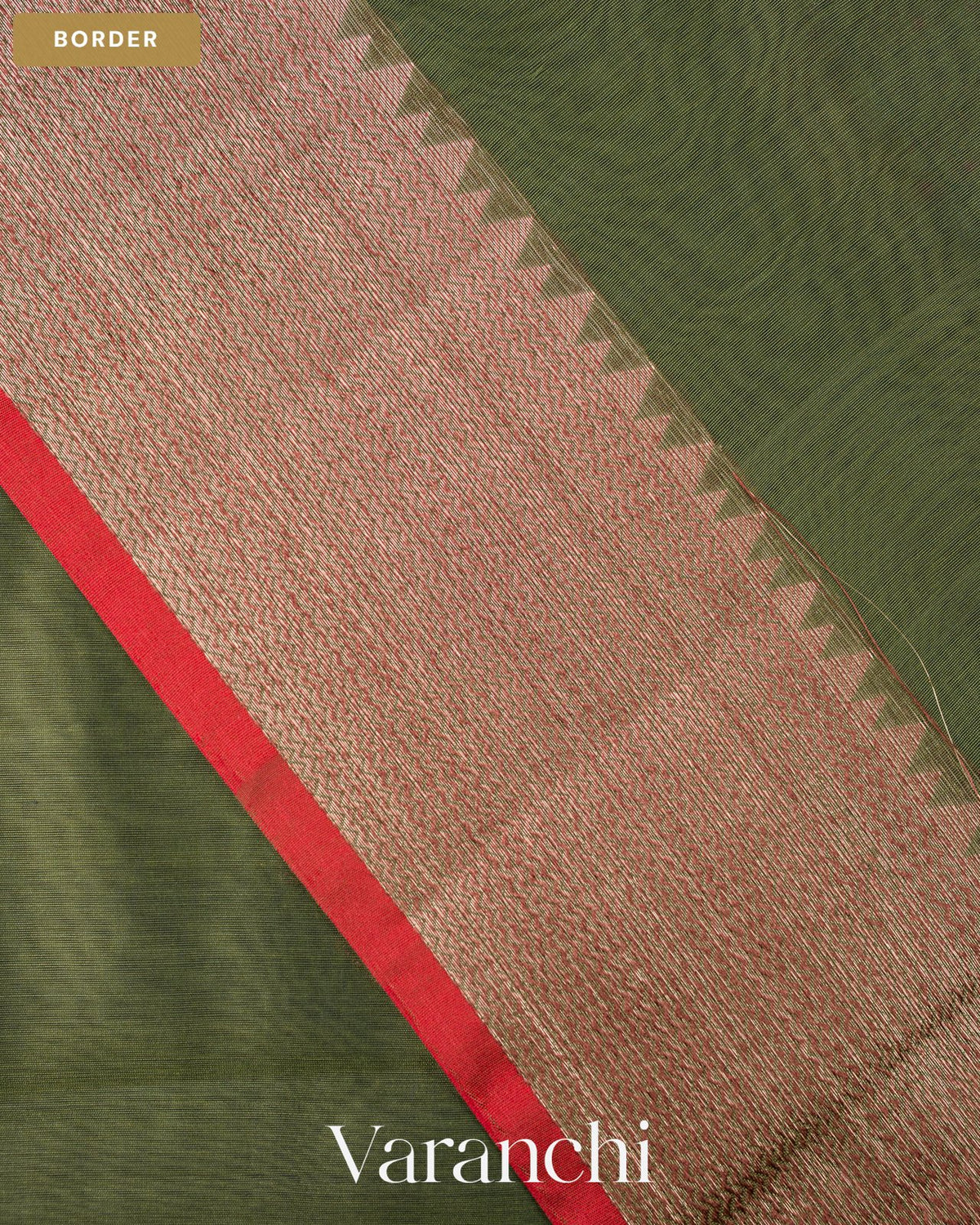 Forest Green Pure Chanderi Silk Cotton Handloom Saree — Border