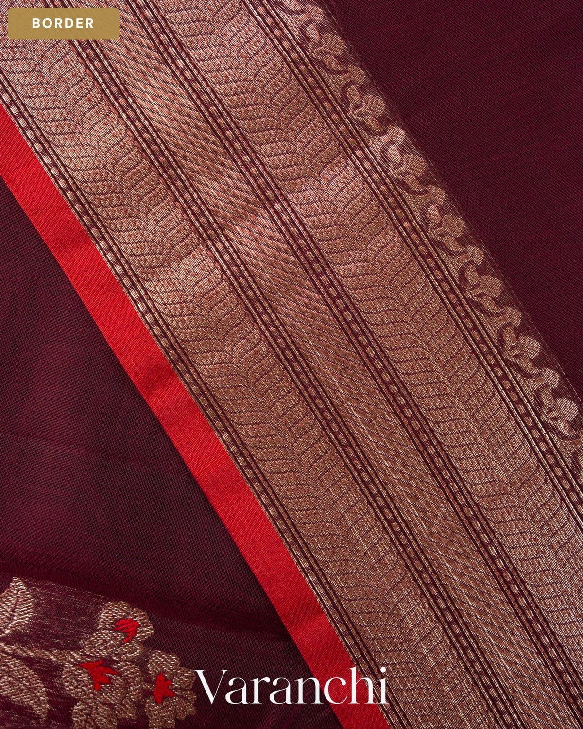 Wine Pure Chanderi Silk Cotton Handloom Saree — Border
