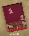 Wine Pure Chanderi Silk Cotton Handloom Saree — Folded