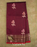 Wine Pure Chanderi Silk Cotton Handloom Saree — Full Saree