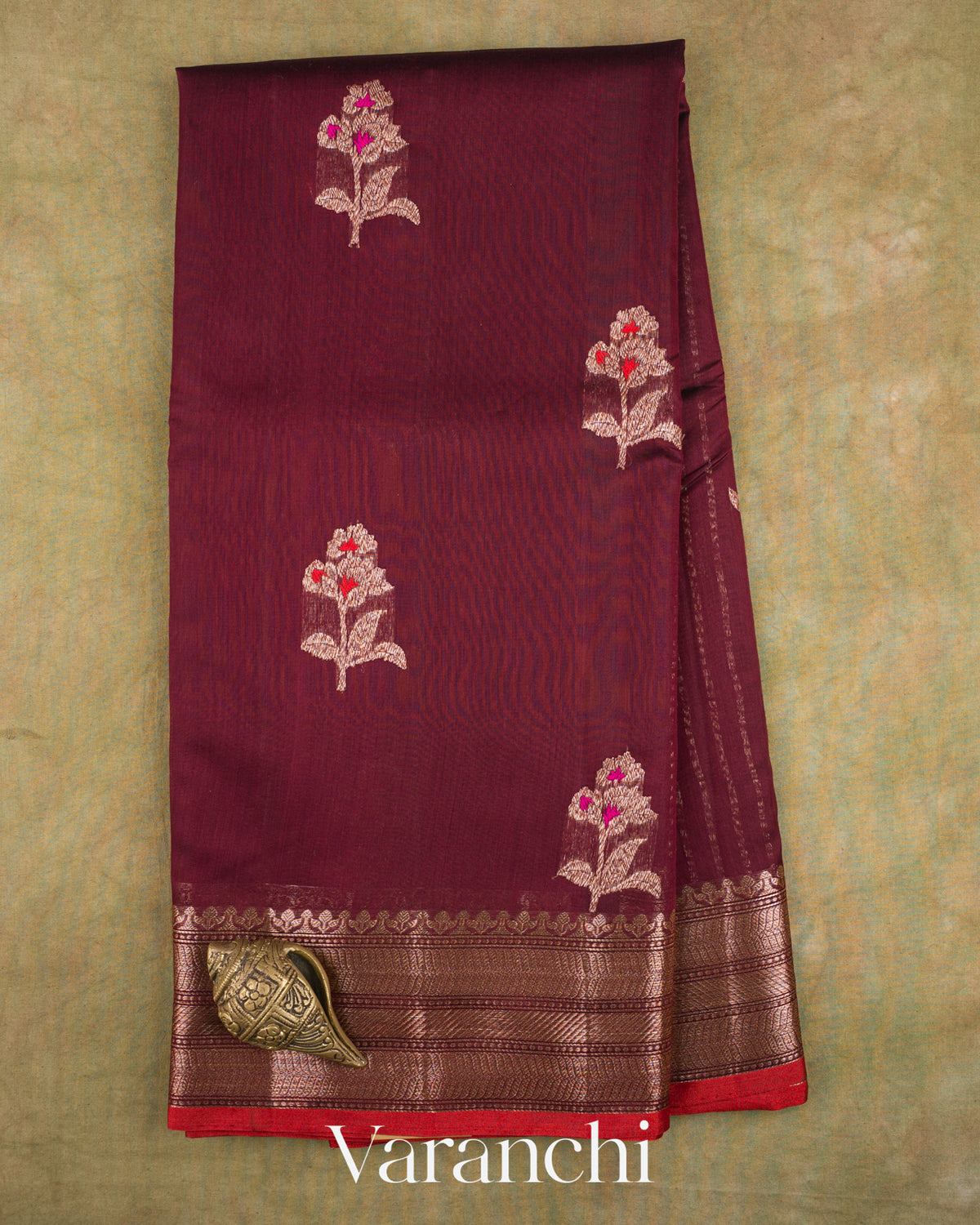 Wine Pure Chanderi Silk Cotton Handloom Saree — Full Saree