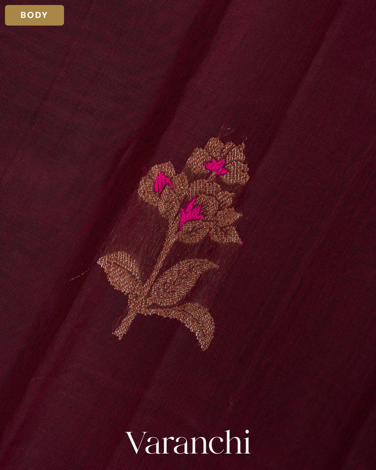 Wine Pure Chanderi Silk Cotton Handloom Saree — Body