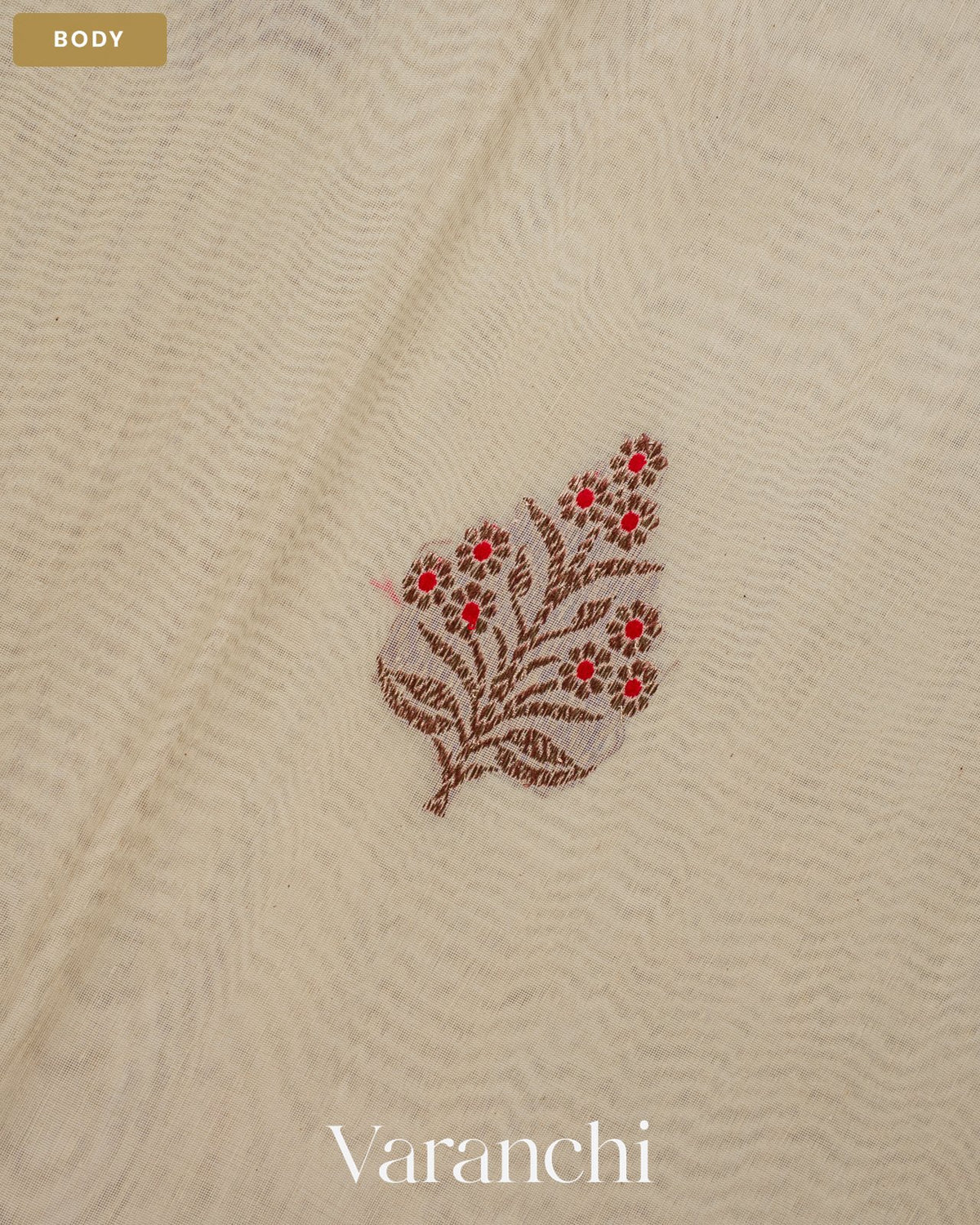 Off- White Pure Chanderi Silk Cotton Handloom Saree — Body