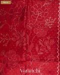 Dark Red Floral Applique Pure Kora Silk Saree — Pallu