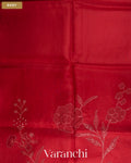 Dark Red Floral Applique Pure Kora Silk Saree — Body
